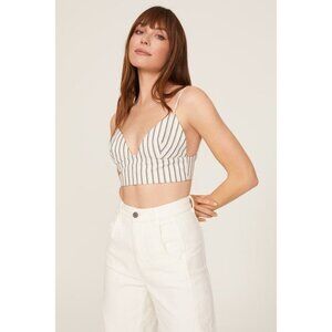 Adam Lippes White Stripe Denim 100% Cotton V-Neck Bralette Women's Size 2